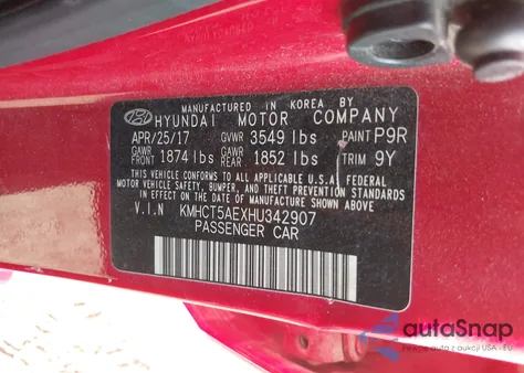 2017 Hyundai Accent Se из США, поврежденный, VIN KMHCT5AEXHU342907